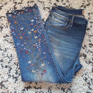 DRIFTWOOD COLETTE SCALLOP CROP STRAWBERRY BLOSSOM EMBROIDERED JEANS